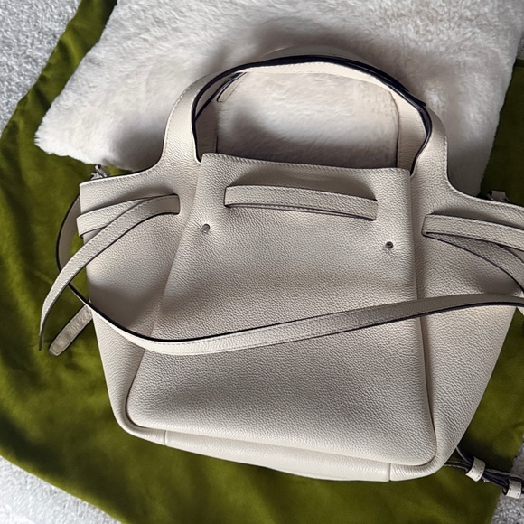 TORY BURCH Small Romy Tote Light Cream Leather Bag Handbag Silver Accents - Picture 6 of 16